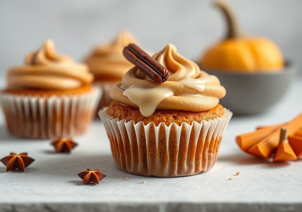 Pompoencupcakes met specerijen en een glazuur van — AI-gegenereerde illustratie