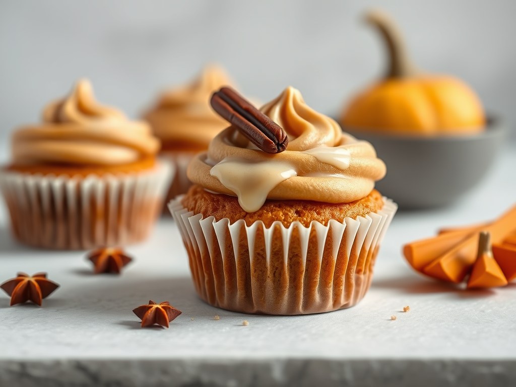 Pompoencupcakes met specerijen en een glazuur van, AI-gegenereerde illustratie