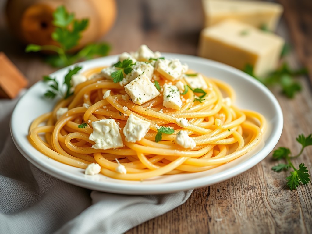 Pompoenspaghetti met gorgonzola, AI-gegenereerde illustratie