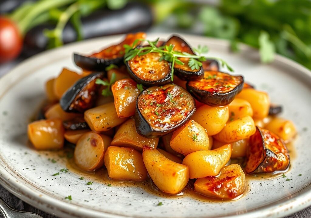 Poonspies met auberginekaviaar — AI-gegenereerde illustratie