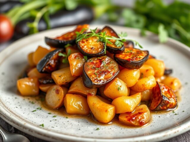 Poonspies met auberginekaviaar — AI-gegenereerde illustratie