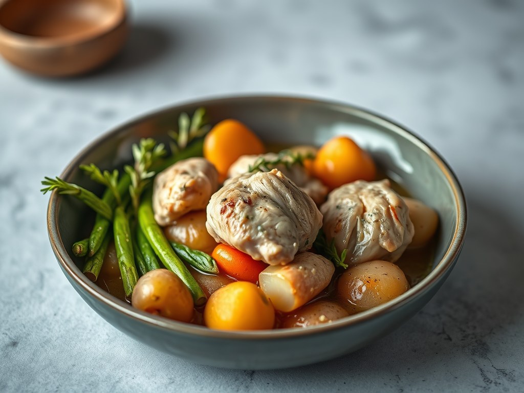Pot au feu met kip, AI-gegenereerde illustratie