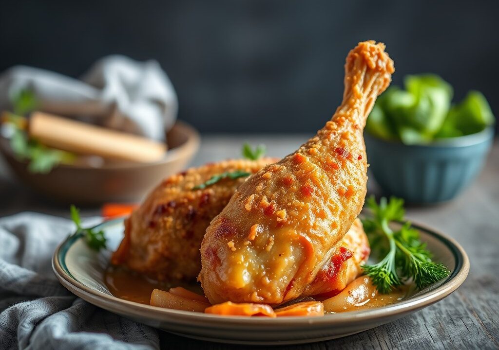 Poulet à la diable – Duivelse kip — AI-gegenereerde illustratie
