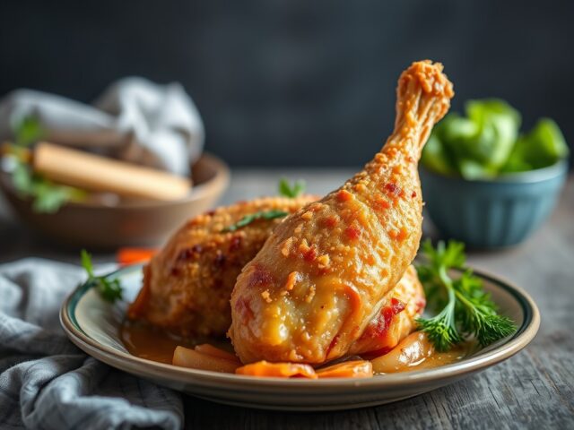 Poulet à la diable – Duivelse kip — AI-gegenereerde illustratie