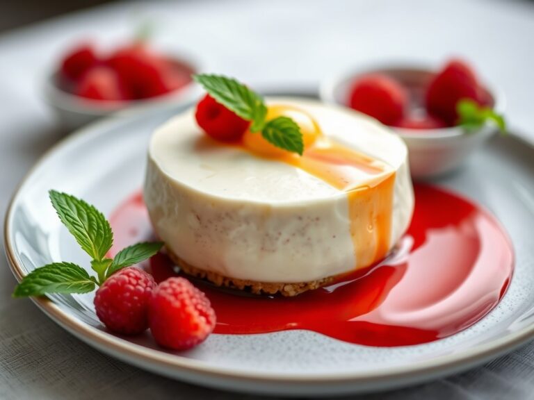 Praliné semifreddo met duo van coulis — AI-gegenereerde illustratie