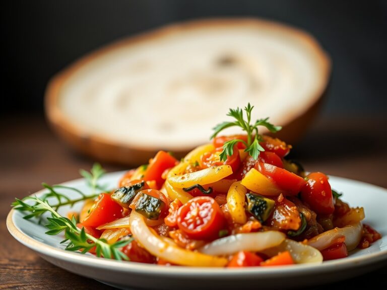 Prei-ratatouille met saffraan — AI-gegenereerde illustratie