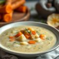Preisoep met aardappel, tijm en Philadelphia