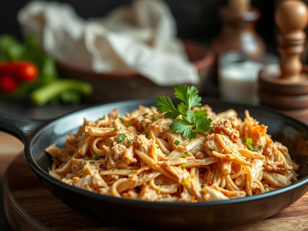 Pulled chicken in een slablaadje, AI-gegenereerde illustratie