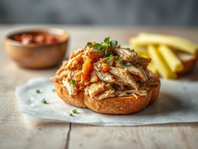 Pulled Chicken op een broodje — AI-gegenereerde illustratie