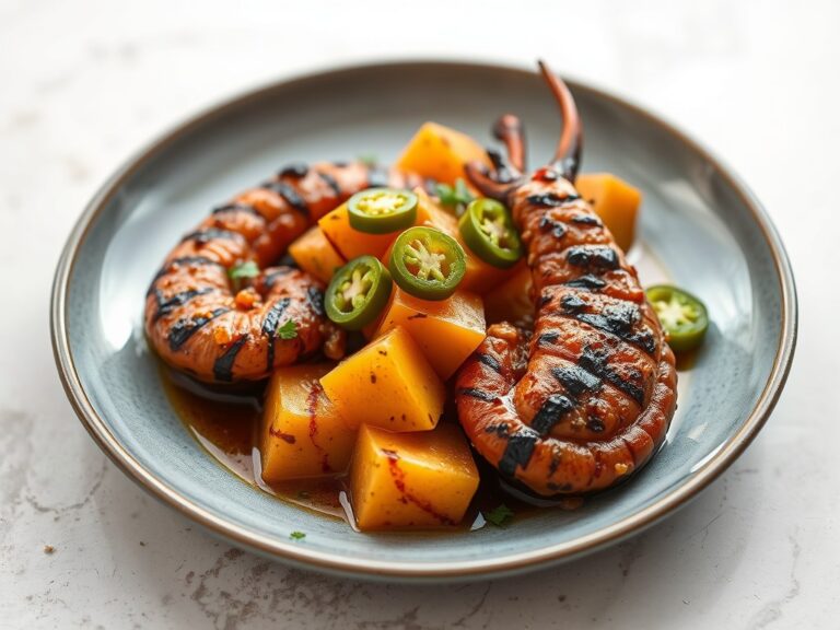 Pulpo met zoete aardappelen zhoug — AI-gegenereerde illustratie