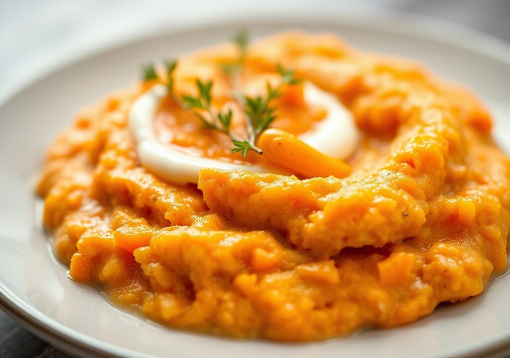 Puree van wortelen en knolselder, AI-gegenereerde illustratie