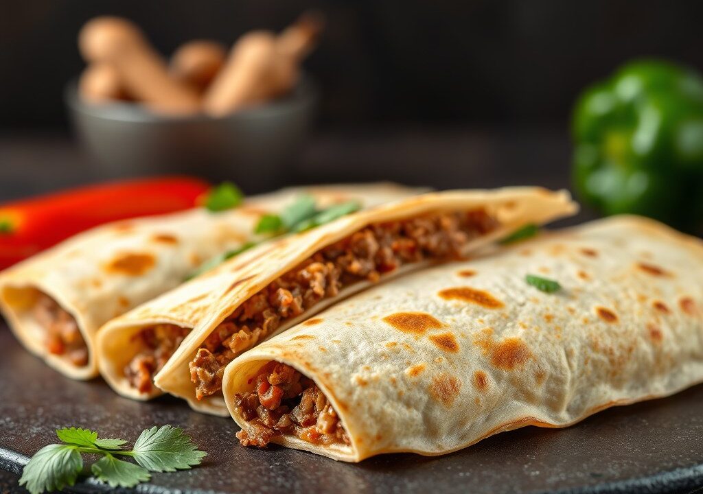 Quesadilla’s met gehakt en champignons — AI-gegenereerde illustratie