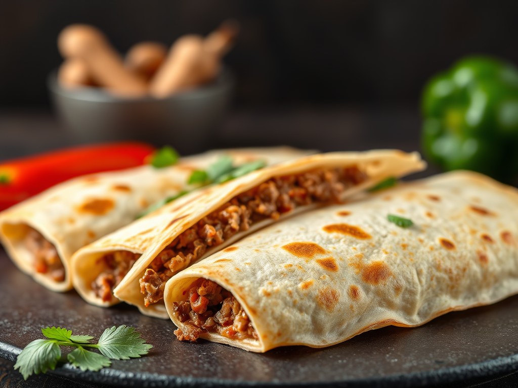 Quesadilla’s met gehakt en champignons, AI-gegenereerde illustratie