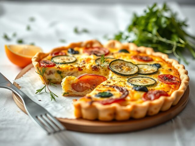 Quiche met asperges en zalm — AI-gegenereerde illustratie