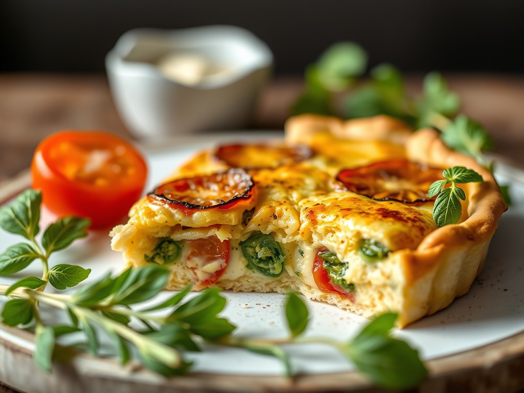Quiche met Gegrilde Groentes, AI-gegenereerde illustratie