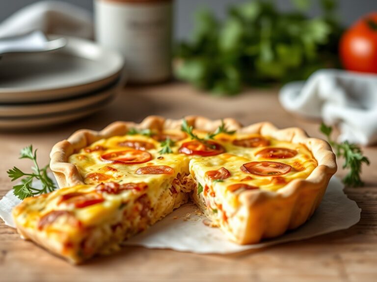 Quiche met ham en cheddar — AI-gegenereerde illustratie