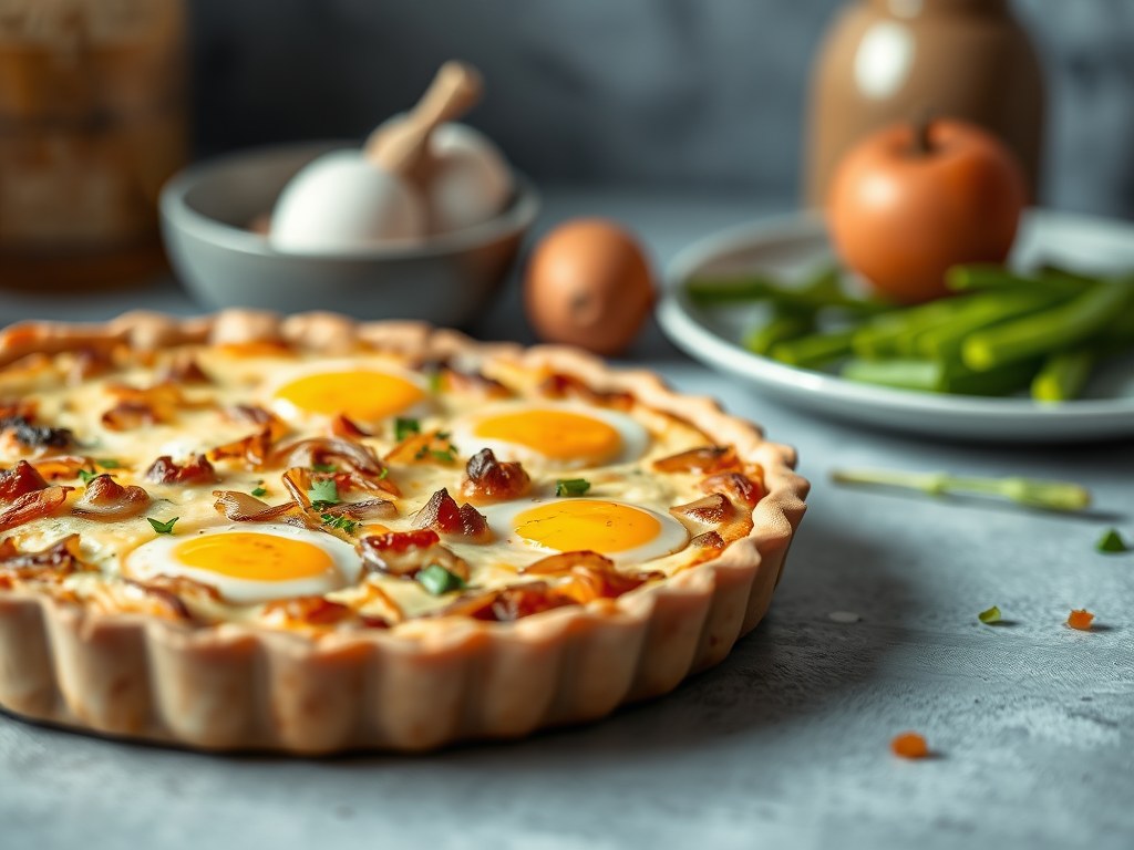 Quiche met Hervekaas en uien, AI-gegenereerde illustratie