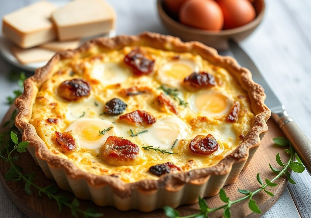 Quiche met kliekjes uit de koelkast, AI-gegenereerde illustratie