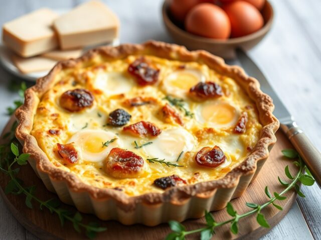 Quiche met kliekjes uit de koelkast — AI-gegenereerde illustratie