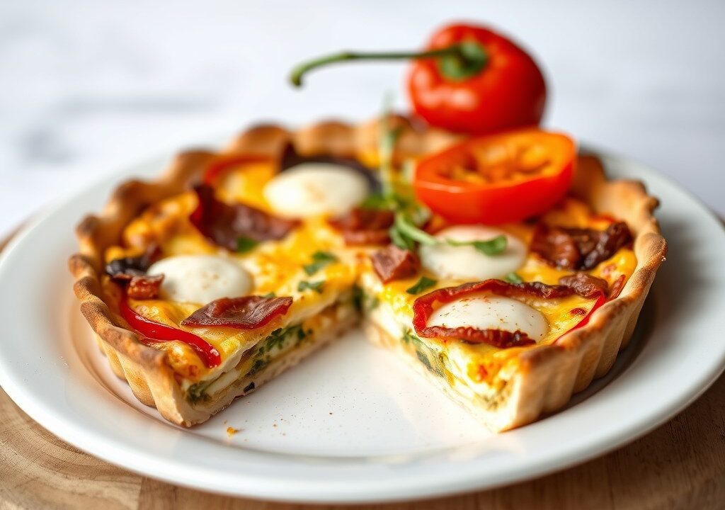 Quiche met paprika en pancetta — AI-gegenereerde illustratie
