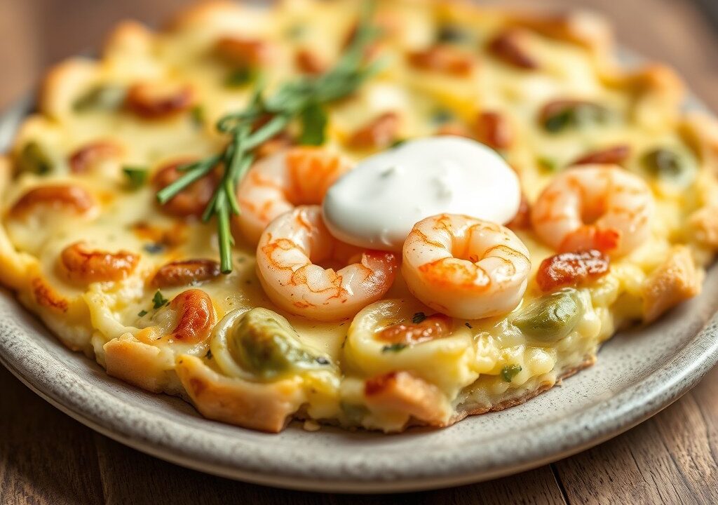 Quiche met prei en grijze garnalen — AI-gegenereerde illustratie