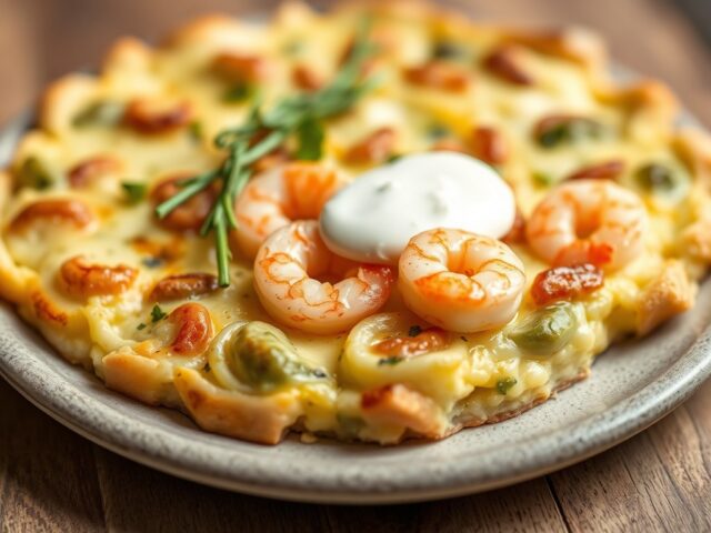 Quiche met prei en grijze garnalen — AI-gegenereerde illustratie