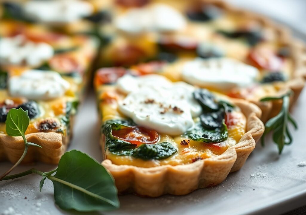 Quiche met spinazie en geitenkaas — AI-gegenereerde illustratie