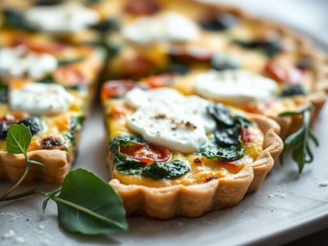 Quiche met spinazie en geitenkaas — AI-gegenereerde illustratie