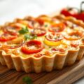 Quiche met tomaten, paprika, bleekselderij en uien