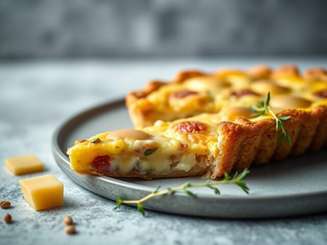 Quiche met witloof, ham en cheddar — AI-gegenereerde illustratie