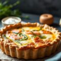 Quiche met zalm en prei gestoofd in een trappist