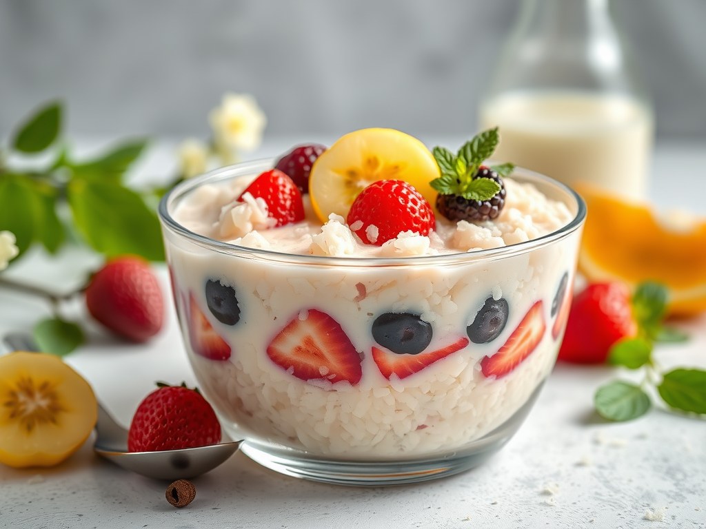 Rabarbersalade met vanillerijst, AI-gegenereerde illustratie