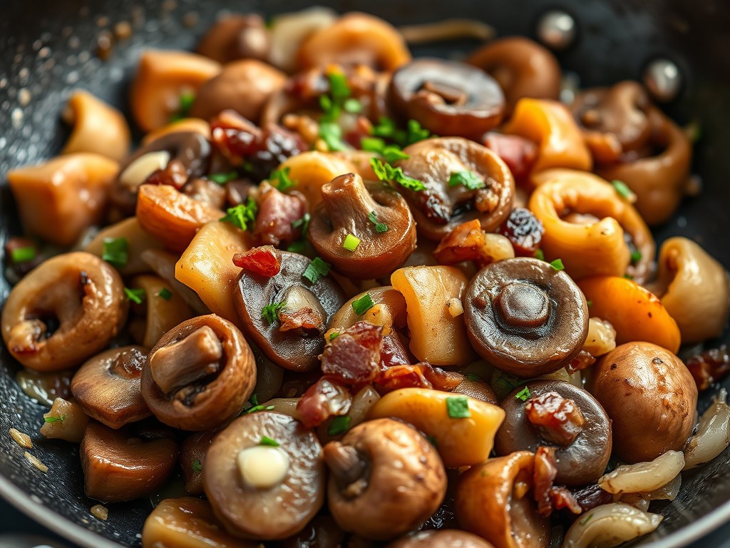 Ragout van gemengde paddenstoelen, AI-gegenereerde illustratie