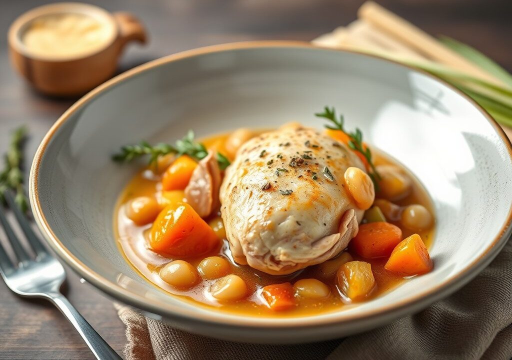 Ragout van kip met extra veel balletjes, AI-gegenereerde illustratie