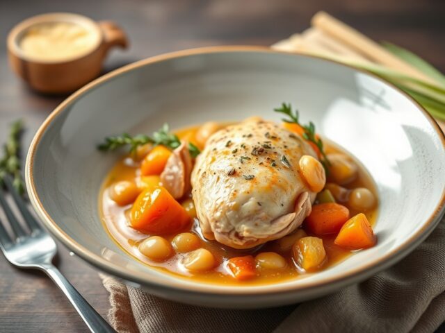 Ragout van kip met extra veel balletjes — AI-gegenereerde illustratie