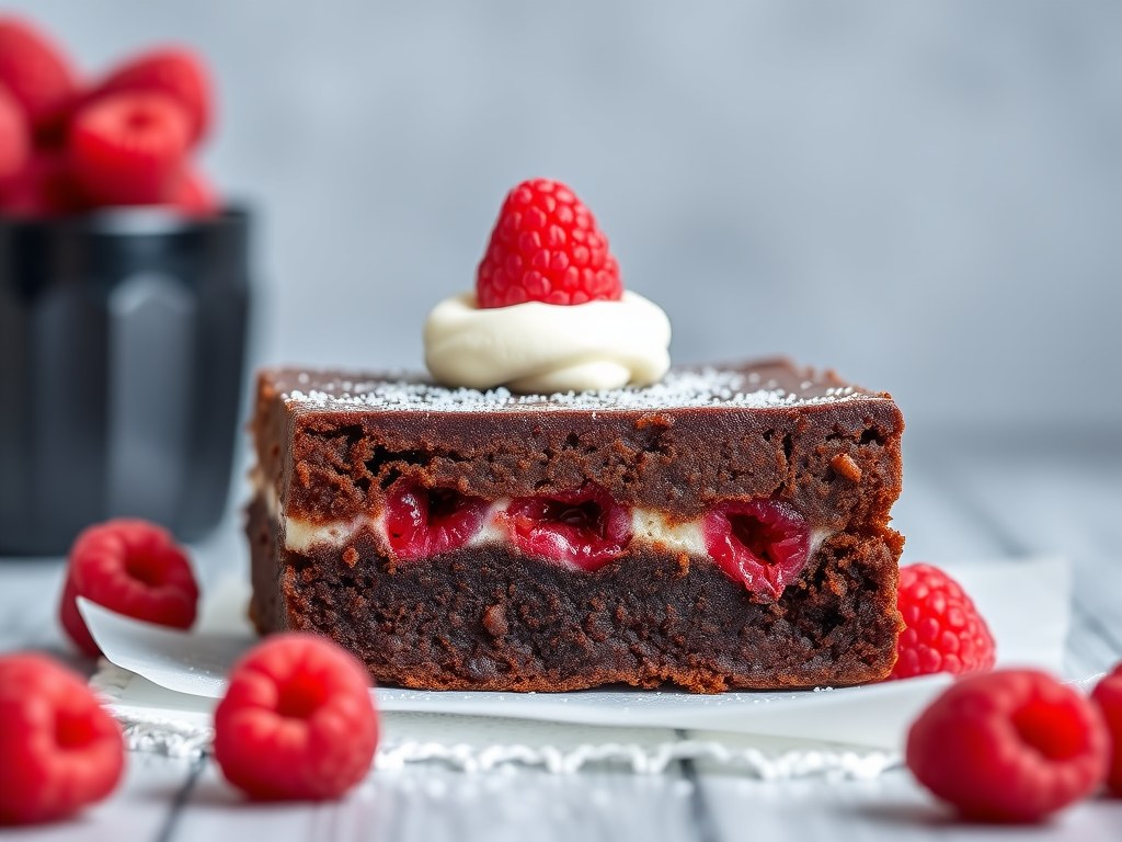 Raspberry cheesecake brownies, AI-gegenereerde illustratie