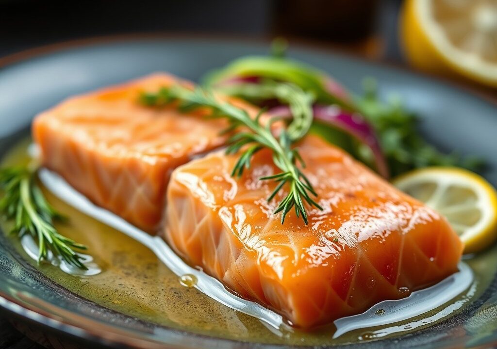Rauwe Zalm uit een Sherry-Dille-Citrus Marinade — AI-gegenereerde illustratie