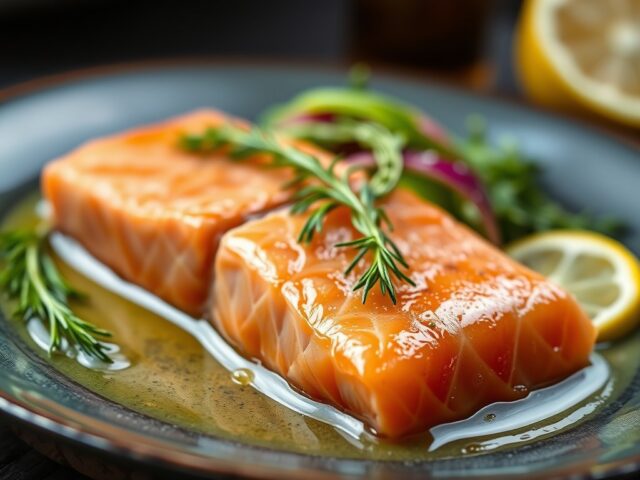Rauwe Zalm uit een Sherry-Dille-Citrus Marinade — AI-gegenereerde illustratie