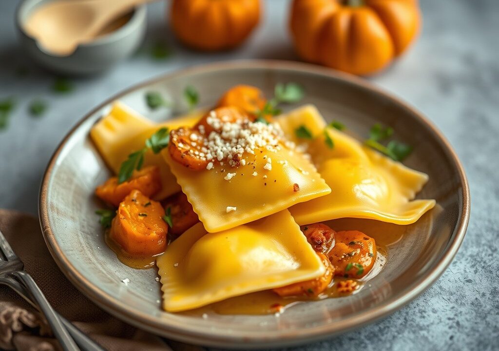 Ravioli met pompoen en salieboter — AI-gegenereerde illustratie