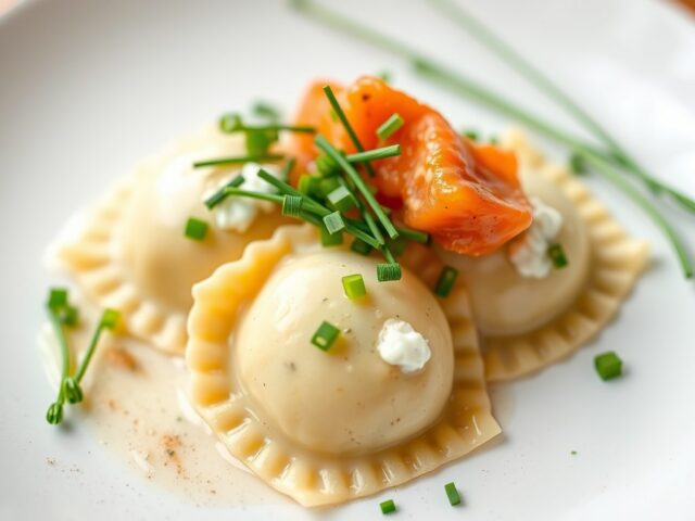 Ravioli met zalm en bieslook — AI-gegenereerde illustratie