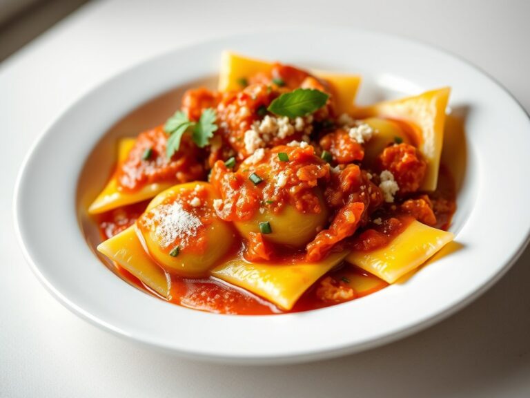Ravioli Milanese in Wontonvelletjes met Saus — AI-gegenereerde illustratie
