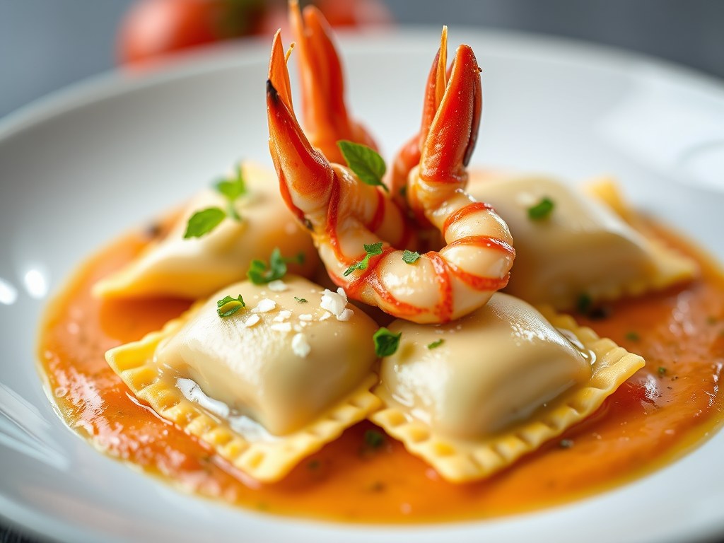 Ravioli van langoustine, AI-gegenereerde illustratie
