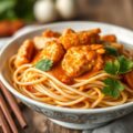 Red currynoedels met kip