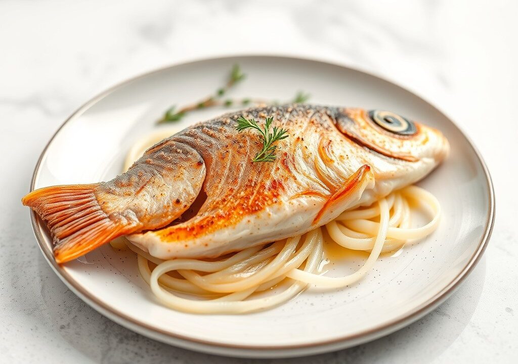 Red snapper op venkel — AI-gegenereerde illustratie