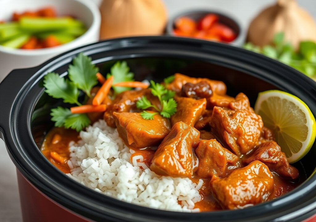 Rendang Daging uit de Slow Cooker, AI-gegenereerde illustratie