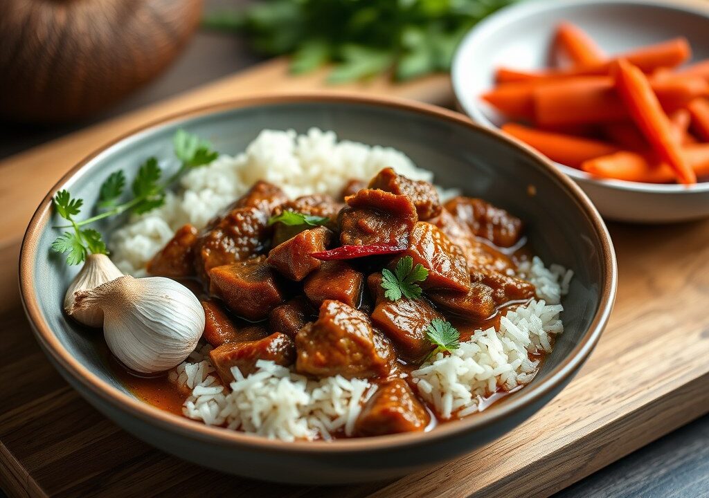 Rendang uit Maleisie, AI-gegenereerde illustratie