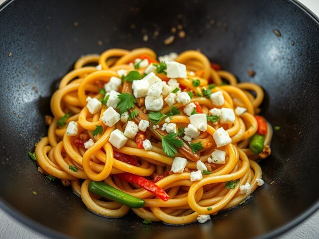 Reuzengarnalen met chili, peterselie en fetakaas — AI-gegenereerde illustratie