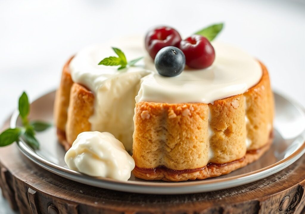 Ricotta-bosbessentaartje, AI-gegenereerde illustratie