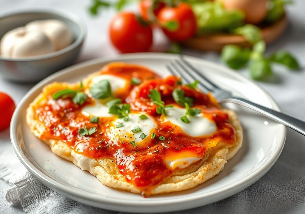 Ricotta- en mozzarellaflan met tomatensalsa — AI-gegenereerde illustratie