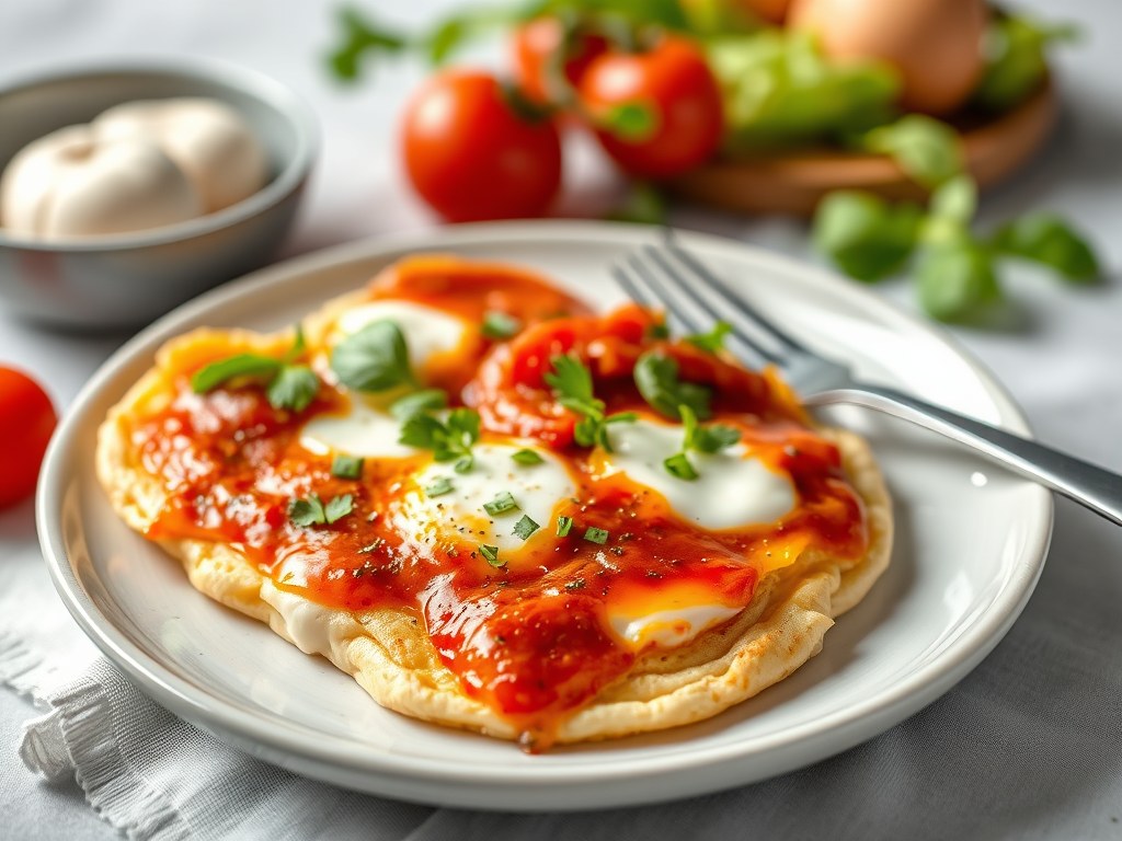 Ricotta- en mozzarellaflan met tomatensalsa, AI-gegenereerde illustratie